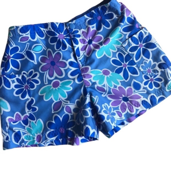 L.L. Bean Girls’ 12 poly blue floral board shorts - Picture 1 of 13